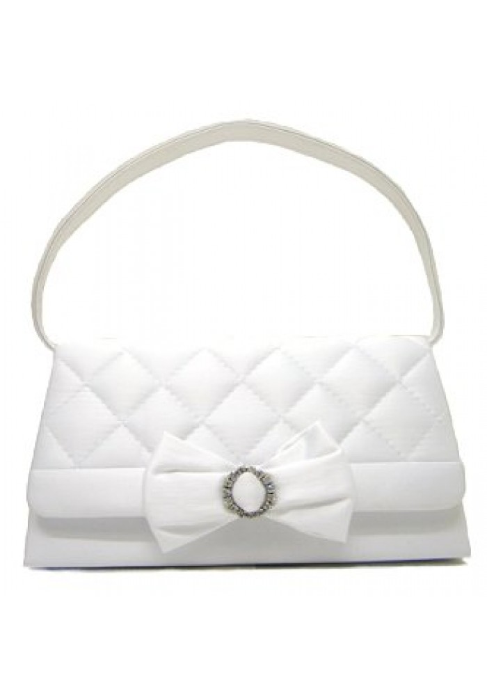Evening Bag - Satin Quilted w/ Bow – White – BG-38228WT